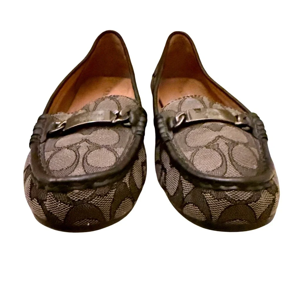 Coach Olive Signature C Monogram Loafers Brown Canvas‎ Driving Shoes Womens 6.5B